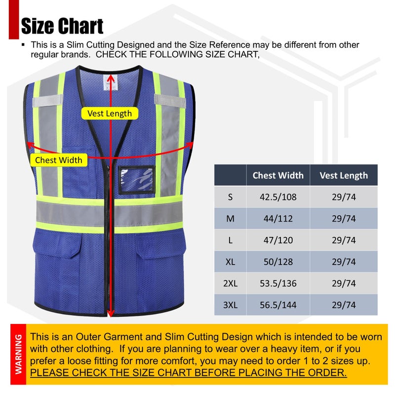 HATAUNKI Reflective Safety Vest for Men Women Hi Vis Vest with Pockets High Visibility Vest Mesh Construction Vests Meets ANSI/ISEA Standards (Blue-33, XX-Large) - Image 4